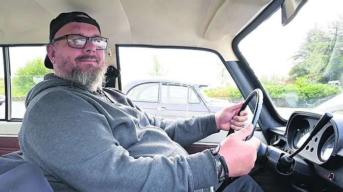 Thomas Klein from Bandon pictured in his Wartburg 353W that was built in east Germany in 1980 ahead of the West Cork Vintage Club's Autumn Picnic Run for Cancer Connect that began from Clonakilty.  Photo: Martin Walsh.