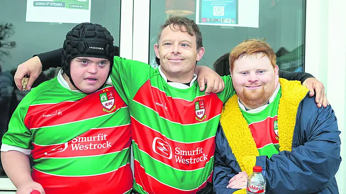 REPRO FREEKinsale Rugby Club hosted the first All-Ireland Mixed Ability rugby tournament this weekend. Pictured are Ronan Woodhouse; Team Captain Richard Lankford and Dylan Kennedy from the Sundays Well Rebels team.Picture. John AllenKRFC HOSTING ALL-IRELAND MIXED ABILITY TOURNAMENTKinsale Rugby Club were delighted to be host 8 mixed ability teams from across the country on Saturday, Sept 12, in the first All-Ireland Mixed Ability rugby tournament. It’s was huge privilege to host this IRFU backed tournament. Ww thoroughly enjoyed welcoming players and their families from all over the country.Mixed ability rugby is a growing inclusive code of rugby where players with or without physical and intellectual disabilities play on the same team versus similar teams. Its full 15 a side, full rules, full fun.The clubhouse was buzzing all day and matches took place across the Kinsale grounds. Families and friends cheered on the men and women who wore their team colours with pride, and showed great skills.Thank you to the West Cork Jesters, Sundays Well RFC, Ballincollig Rugby Club, Banbridge RFC, Arklow RFC and Malone RFC who are co-organizing the event.Paul McSherry0877858476