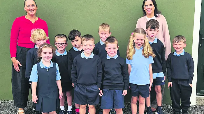 Rusnacahara National School is delighted to welcome Rory Whooley and Tadhg O’Donovan to junior infants, along with Róisín Whooley, who has joined senior infants. They are pictured here with their new classmates, their teacher Ms Keohane and their SNA Ms Kate.