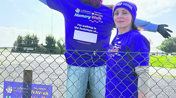 Maryna Voloshyna with Ronnie Scarecrow promoting the first Memory Walk in Beara.
