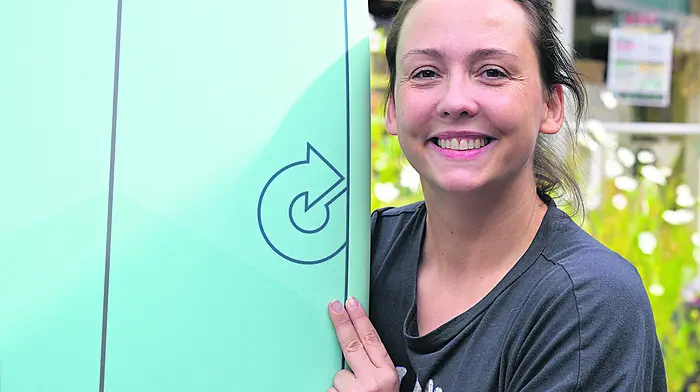 Karolina Frycze just after purchasing her surfboard in Clonakilty.   (Photo: Martin Walsh)