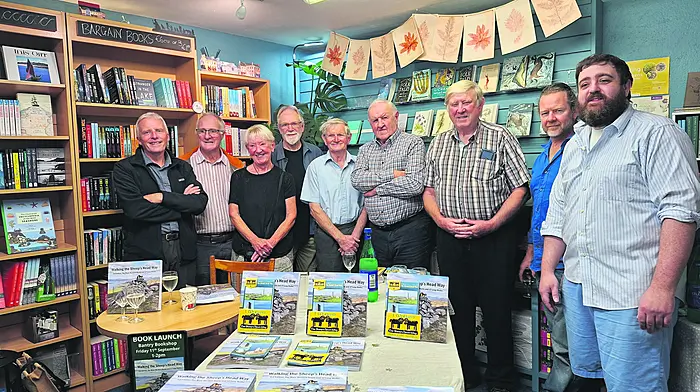 The updated version of the book Walking the Sheep's Head Way by Amanda and Peter Clarke was launched at Bantry Bookshop last Friday. At the launch were (from left) John Cotter, Shaun Taylor, Amanda Clarke, Peter Clarke, Gerard Burke, James O'Mahony, Cathal Daly, Mick Copley and Chris Whitty.