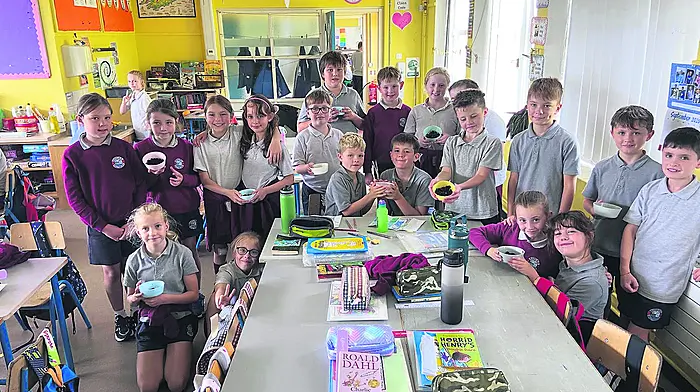 Rath National School’s third class took advantage of a sunny afternoon to go blackberry picking and with what they didn’t eat, they used a traditional method of crushing them, adding water and using it as ink for art.
