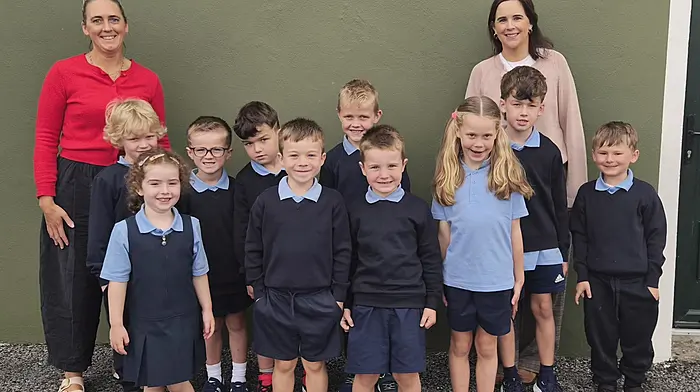 Rusnacahara National School is delighted to welcome Rory Whooley and Tadhg O’Donovan to junior infants, along with Róisín Whooley, who has joined senior infants. They are pictured here with their new classmates, their teacher Ms Keohane and their SNA Ms Kate.