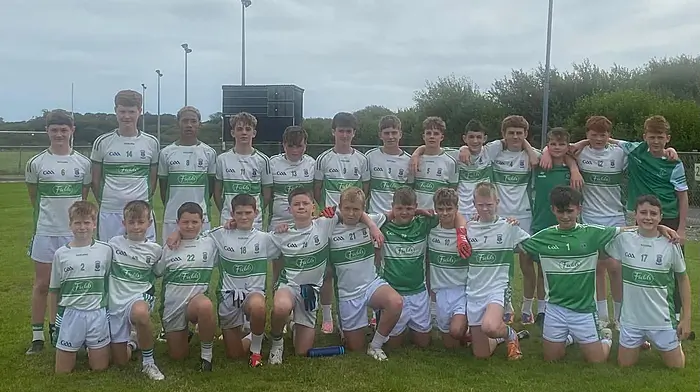The Ilen Rovers U14 boys who won their championship semi-final against Newcestown last Saturday morning. Back: Tadgh Ronan, Senan Whooley, Kingsley Osagie Crosby, Fionn Daly, Cillian Duggan, Liam O'Sullivan, Ben Brady, Theo Best, Conor Duggan, Elliot Sellars, Dominic Seymour, Tim Ashe and Conor O'Sullivan. Front: Darragh Murphy, Charlie Crowley, Liam O'Neill, Jimmy McDonagh, Cathal Ronan, Hugo O'Driscoll, Shane Duggan, Oran Keane, Ian Fitzgerald, Jack O'Driscoll and William O'Neill.