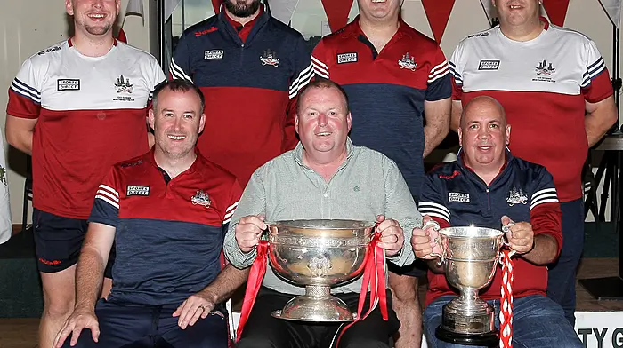 Cork minor football manager Keith Ricken (seated centre) with his management team, Maurice Moore (Carbery Rangers) and Vincent Cronin (Bride Rovers). Back from left, Diarmuid Hayes (Bishopstown), Daniel Spillane (Glanmire), John Noonan (Ballincollig) and John Hourihane (Éire Óg).  (Photo: Paddy Feen)