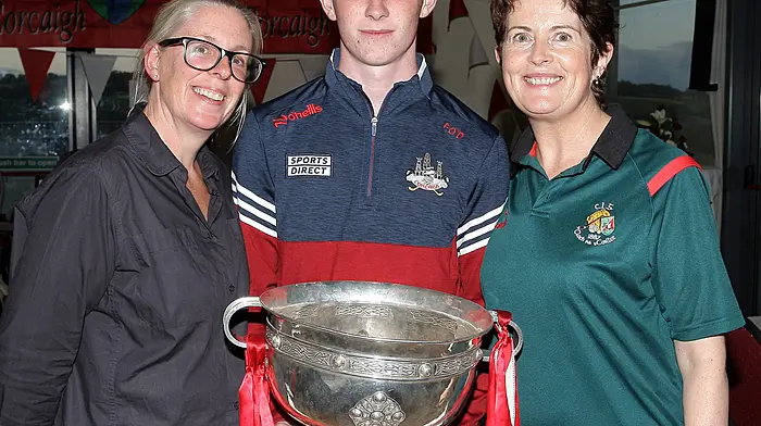 Fionn O'Donovan with his mother Sinead (left) and Dr Fiona O'Reilly, Clonakilty GAA team's doctor.  (Photo: Paddy Feen)