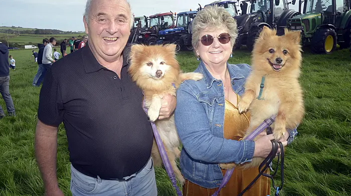 NEWS 20/9/2026 Pictured at the tractor and vintage run at Rathbarry Co Cork was Timothy Fitzpatrick and Erica Harlow from Clonakilty with Ginger and Buscuit. Picture Denis Boyle
