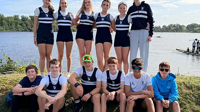 Bantry Rowing Club members.  Back:  Olivia Minehan, Abbie Collins, Millie Crowley, Ella Cronin, Ellie O’Donovan and Cara Collins. Front: Rory Hennessy, Aidan O’Mahony, Cian Hennessy, Alex O’Donovan, Conor Collins  and Tom O’Donovan.