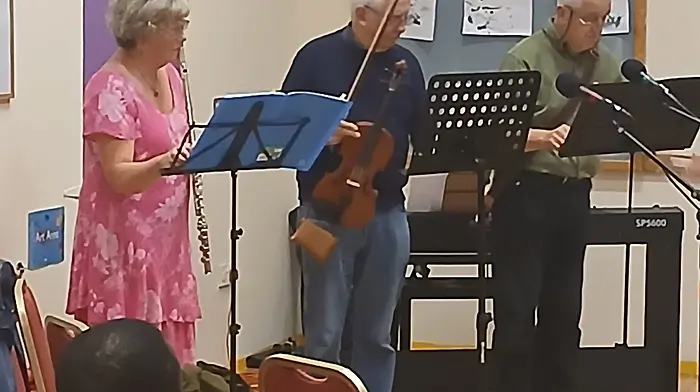 Leonie Davis Smith, Donal O’Sullivan and Clive Barton enjoying participating in the Culture Night events last Friday in Adrigole.