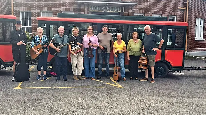 Local band An Búion, who were part of the Reverb programme at the Clonakilty International Guitar Festival, visited Bushmount  Nursing Home last Saturday on the  West Cork Model Railway Village Choo Choo train. They also visited Care Choice Nursing Home on the day.