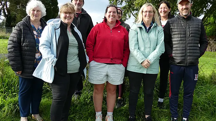 Some of the Ballinascarthy supporters who came out in force to support their camogie team in Enniskeane last Saturday evening to witness the team's emphatic win 4-15 to 0-05 in their relegation final. Back: Ursula and William McCarthy, Therese O'Flynn and Caroline O'Neill.  Front: Helen McManamon, Ciara O'Flynn, Mags O'Flynn and Derek Crowley.