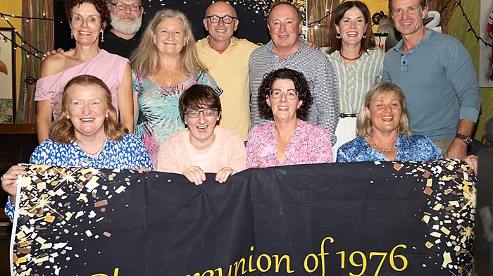 Those who started Bishop Galvin Central School in 1976 at the reunion which was held last Saturday night at O’Mahony’s Bar.  (Photo: Donie Hurley)