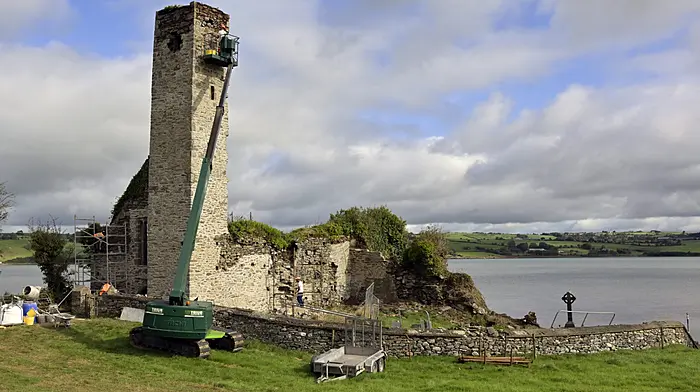 The medieval Franciscan friary in Abbeymahon, overlooking  Courtmacsherry Bay, is currently undergoing protection works that are being carried out by the Ballinsloe based civil engineering and building company Triur Construction. Funding to the tune of €24,784 was allocated for the works as part of an overall national package of €7.5m for some 122 projects. The Abbeymahon project is one of three West Cork sites along with Rathbarry and Schull to secure financial support. The friary in Abbeymahon is one of the few early Franciscan foundations with extensive remains in Ireland.    (Photo: Martin Walsh)