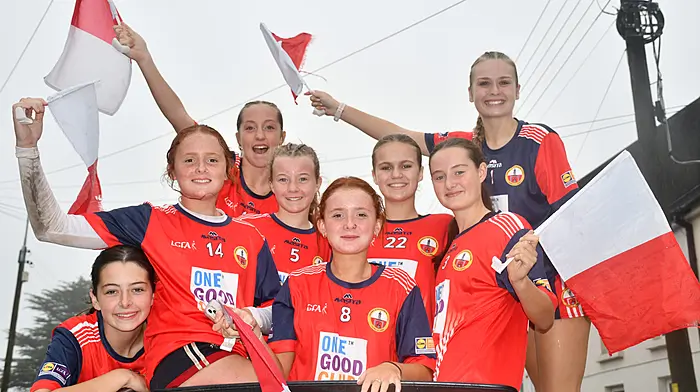 O'Donovan Rossa ladies U14 who won the county A football final celebrated their fantastic win in good style in Skibbereen: Cara Herlihy, Lilly O'Sullivan, Milana Collins, Hannah Tobin, Eve O'Sullivan, Emma Hourihan, Lauren McCarthy and Victoria Balasa.  (Photo: Anne Minihane)