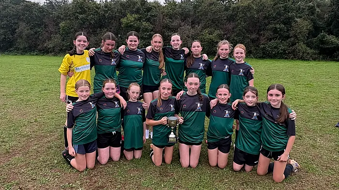 The Togher Celtic U14 team, winners of the SuperValu girls U14 league perpetual cup.Back: Alicia Hurley, Nicola Hurley, Katie Crowley, Aoibhe Parry, Orah Collins, Aoibhe Deane, Aoibheann O’Donovan and Saoirse O’Donovan.  Front: Sophia Hurley, Rachel Murray, Jessa Daly, Faye Buston, Molly Lyons, Ella O’Donovan, Clodagh Cronin and Sophie Buston.