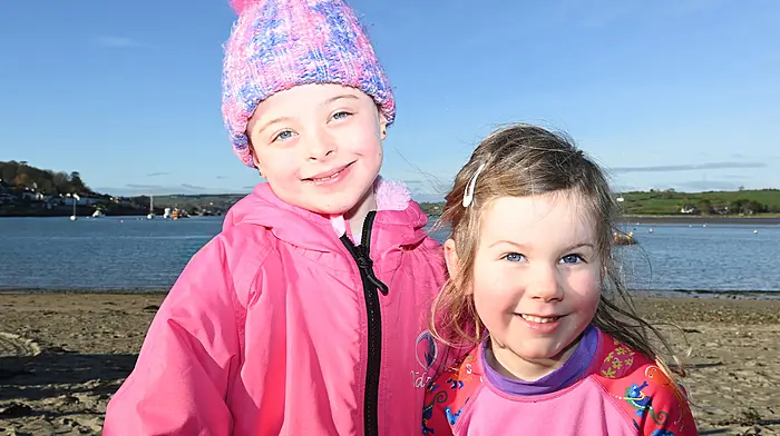 Ebbie O'Donovan, Courtmacsherry with Saoirse Hurley at the annual New Year's Day Swim in aid of the Courtmacsherry RNLI.  (Photo: Martin Walsh)