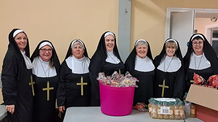 Part of the film cast of Sister Act in the Courceys Goes to Hollywood event at their recent pre-Toy Show film at the Ballinspittle Community Centre were Natasha McLoughlin, Sharon Quinn, Mary Lordan, Lorraine O'Mahony, Teresa Nolan, Annette O'Donoghue and  Noreen Quinn.