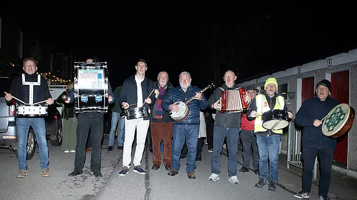 A musical collaboration from (from left) of Vincent O'Donovan, Steve Walsh, Michael McCarthy, Ian McCarthy, PJ McCarthy, Cally McCarthy, Pat Lawton, Gerald O'Donovan and Dan O'Dwyer welcomed in the New Year in Courtmacsherry.  (Photo: Martin Walsh)
