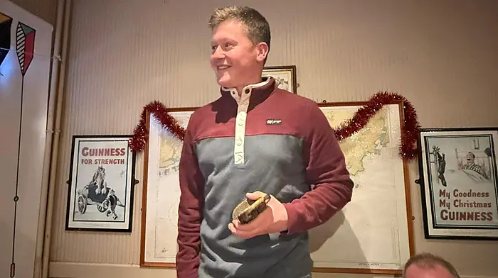 Conor Harrington was awarded Player of the Tournament at the Christmas seven-a-side that was played at Church Cross as a fundraiser for Aughadown Senior Citizens.