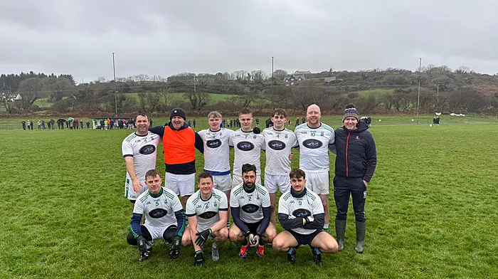 The winning team of the Ilen Rovers Christmas seven-a-side tournament which was played at Church Cross. Back: Oisin Coakley, Gary Coakley, Michael Hurley, Oscar Wycherley, Cathal Daly, David Whooley and Diarmuid Duggan. Front: Jack Whooley, Conor Harrington, Damien O’Sullivan and Ciaran O Dwyer.