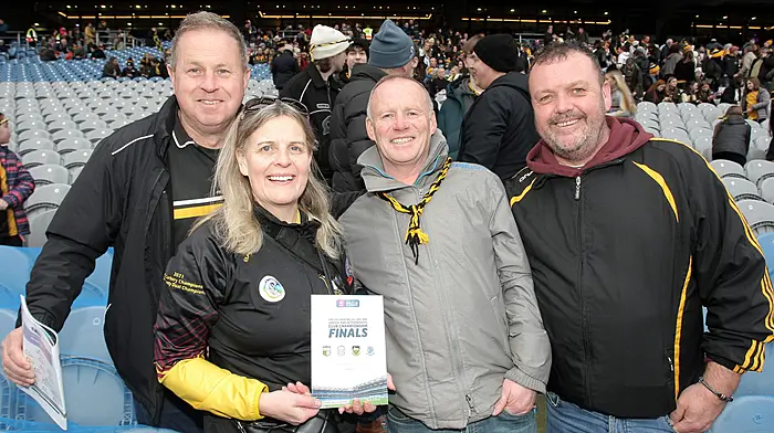 Supporting Kilbrittain in Croke Park were Lawrence Sexton, Michelle O'Callaghan, Gerald O'Callaghan and Mick Harrington. (Photo: Paddy Feen)