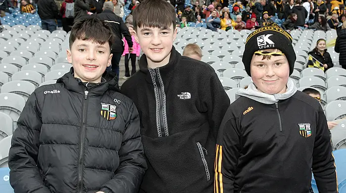 Daniel Cronin, Jimmy O'Mahony and Sean O'Mahony supporting Kilbrittain in Croke Park. (Photo: Paddy Feen)