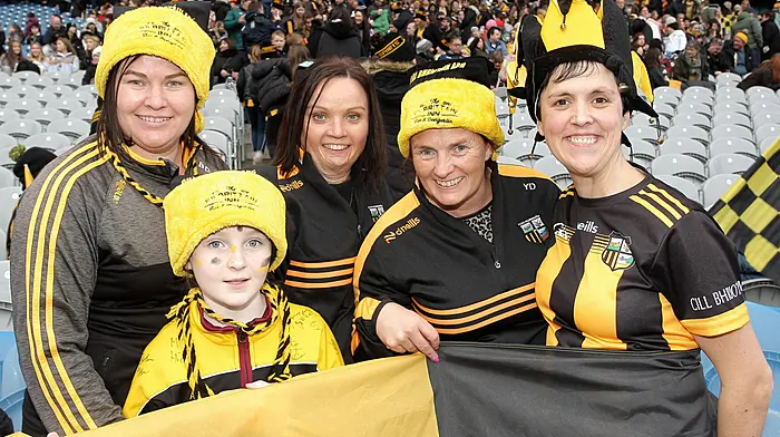 Cheering on Kilbrittain in Croke Park were Sinead Deane, Emily Deane, Deirdre Duggan, Yvonne Desmond and Susan Nyhan.
(Photo: Paddy Feen)