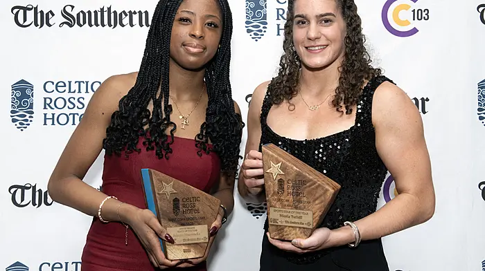Paudie Palmer Youth Award winner Adaora Nnaemeka and Nicola Tuthill, 2025 West Cork Sport Star of the Year, at the awards night. (Photo: Martin Walsh)