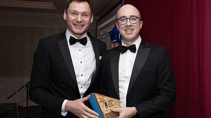 Special guest David Gillick presents the Team of the Year award to Kilbrittain manager Joe Ryan. (Photo: Martin Walsh)