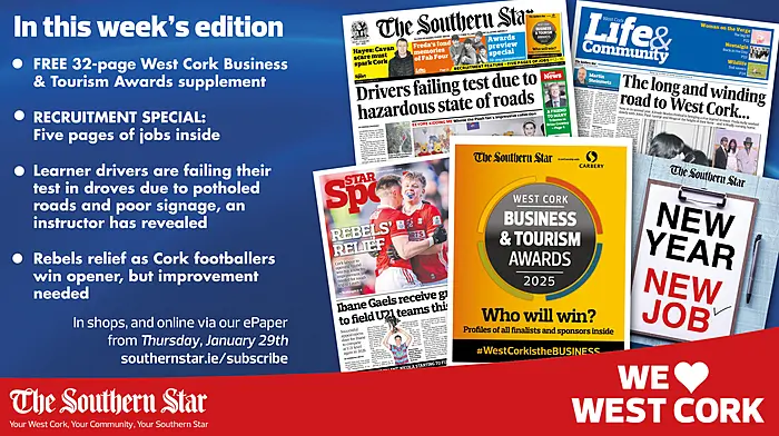 THE SOUTHERN STAR IS IN STORES NOW: FREE West Cork Business & Tourism Awards supplement; Five pages of jobs inside; Rebels relief as Cork footballers win opener, but improvement needed Image