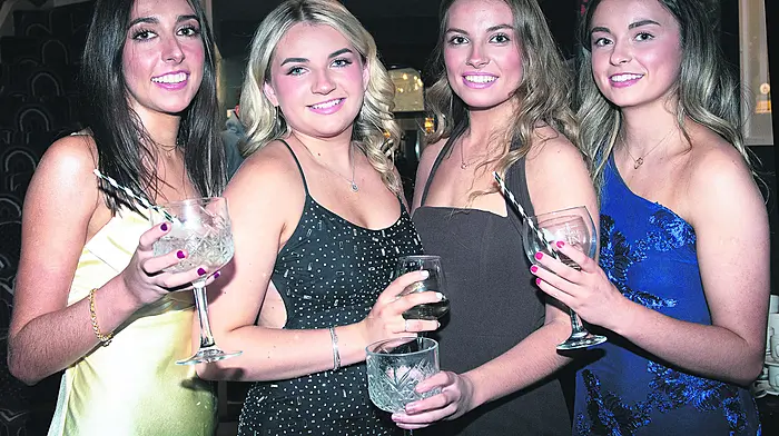 Sarah Harte, Meabh O'Sullivan, Caoimhe Ní Bhuachalla and Aoibhinn McKeogh at the Barryroe camogie club's Cork county and Munster junior B championship victory celebrations which were held at the Courtmacsherry Hotel.  (Photo: Martin Walsh)