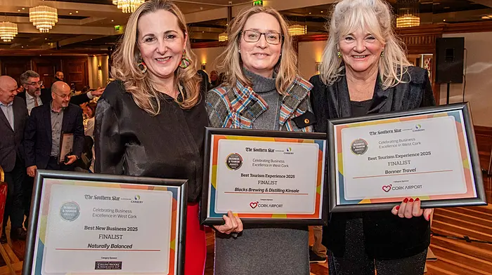 Tracy McCarthy, Maud Black and Frances Bonner of Naturally Balanced, Black’s Brewing & Distilling and Bonner Travel respectively, proudly displaying their finalist certificates.