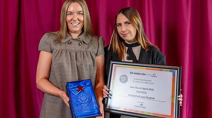Aisling McGrath, representing Ballydehob Jazz Festival, Best Use of Digital, with
Karolina Perednevaite of category sponsor  Masterkabin.