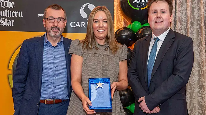 David Henry and Aisling McGrath from Clonakilty Park Hotel, Best Tourism Experience, with Barry Holland of category sponsor Cork Airport.