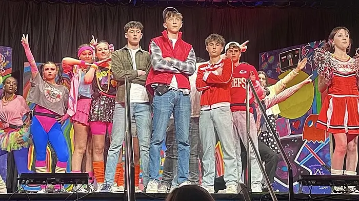 Members of the cast of Mount St Michael's school TY musical 'Now that's what I call 80s' which ran for three nights last weekend at Rossmore theatre. Principal Stephen Murray gave credit to all pupils involved in the production and thanked teachers Ms Hurley and Ms Fitzgerald for their work. The musical was seen by nearly one thousand audience members over three performances. Photo courtesy of Agnieska Kinsella.