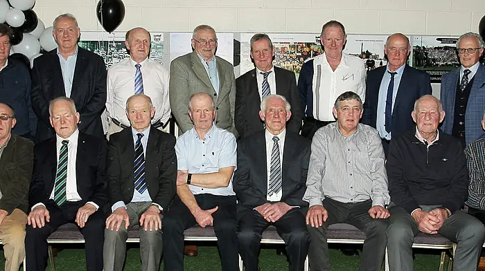 The 1974-1984 team members at St Oliver Plunkett's 50th anniversary. Front from left, Michael O'Donovan, Michael O'Neill, Con McCarthy, Finn Walsh, Denis Keohane, Pat McCarthy, Seamus McCarthy and Paddy O'Sullivan. Back from left, Tim Coffey, Finbarr Walsh, Michael McCarthy, Chris Walsh, Michael Coffey, Tom O'Mahony, JJ McCarthy and Jim Hurley.  (Photo: Paddy Feen)