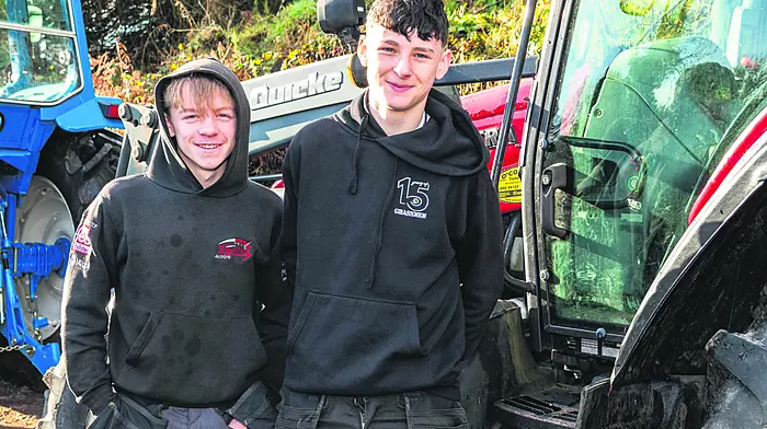 Tommy Noonan and Josh O'Farrell, Dunmanway, at the Kilnadur tractor run. (Photo: Andy Gibson)