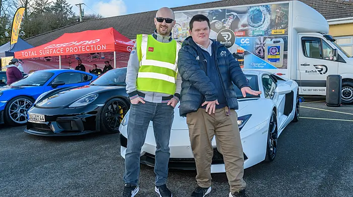 Andrew Cronin, Kerry Pike, with Ronan Desmond, Templemartin, at the Newcestown car show. (Photo: David Patterson)