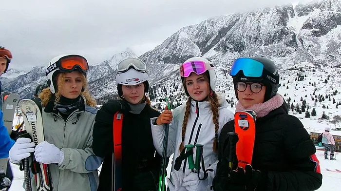 Robyn Macri, Jemima Roberts, Charlotte Esplin and Eve Anne Griffin from Schull Community College enjoying the annual Transition Year ski trip.