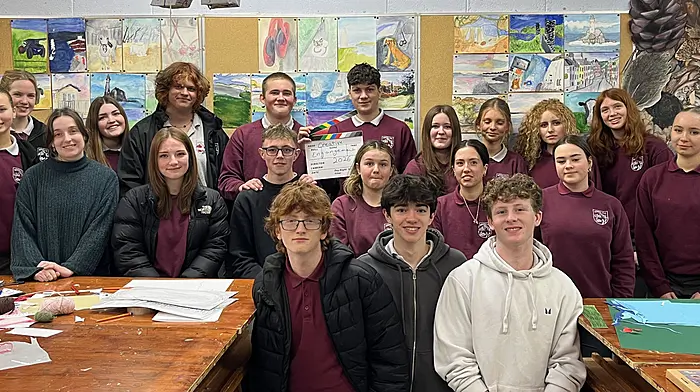 Schull Community College students who took part in a stop animation workshop recently. Included in the photo is the workshop facilitator, film director and past pupil, Etáin Nash.