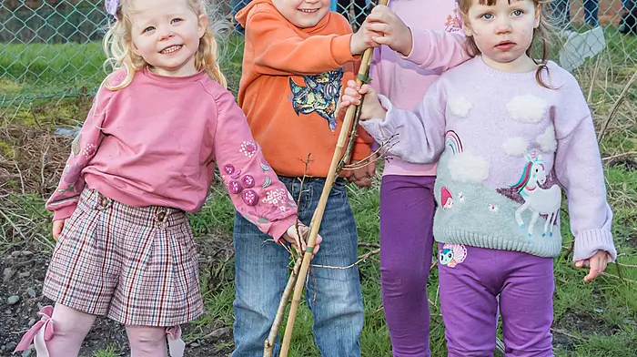 Croía O'Sullivan, Jackie O'Grady, and Lucy and Emma O'Shea Planting one of three trees to mark the past present and future of Trafrask National School., as they celebrate their 175 Anniversary  Picture: Anne Marie Cronin Photography