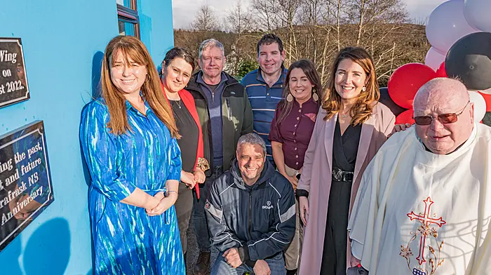 The Board of Management of Trafrask National School celebrating 175th Anniversary. Paula O Sullivan, Theresa Downing, Jim Coyle, Kieran O Shea, Eleanor Lynch, Louise O Donoghur, Fr Martin Sheehan, and Richard Mason. Picture: Anne Marie Cronin Photography