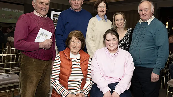 Barryroe racegoers at the Cheltenham preview night at the Celtic Ross Hotel, Rosscarbery which was held in aid of  Reenascreena National School’s new classroom development fund were (standing) Consie Keohane, Charles Dullea, Margaret Dullea, Fiona Butler (Timoleague) and Conor Dullea. Seated: Mary Keohane and Eimear Sheehy.  (Photo: Martin Walsh)