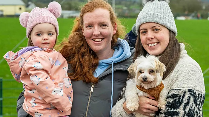 The First Wives Club organised a 'Walk of Love' which took place on Valentine’s Day in aid of the Newcestown Film Awards. Participants had the choice of walking 3k or 5k around the GAA pitch, with many opting for the longer distance. Taking part in the event were Grace Cronin, Dionne McSweeney 'Enzo' and Claire Cronin, all from Newcestown.  (Photo: Andy Gibson)