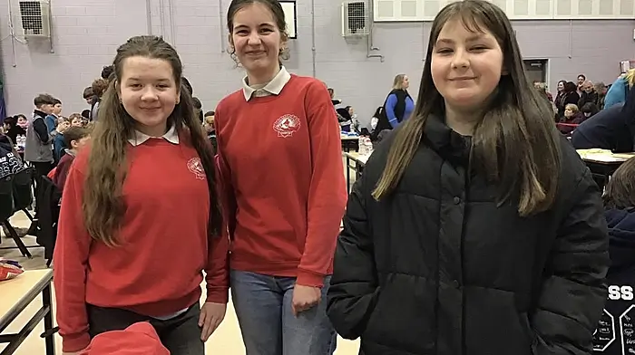 Sarah, Freya and Grace from St James’ National School taking part in the Credit Union’s annual school quiz.