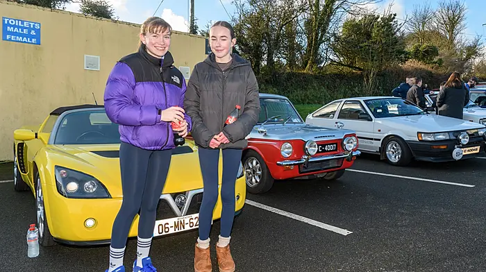Ellie O'Donovan and Dervla Desmond (both Newcestown) at the Newcestown car show which took place in recently with a big turnout of participants and spectators in attendance. Proceeds of the run will go to Newcestown Film Awards ‘The Snapper’ team.  (Photo: David Patterson)