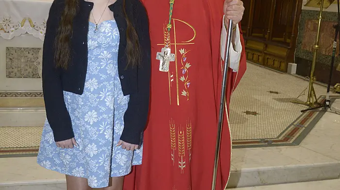 NEWS10/2/2026 Pictured at St Patricks church Bandon was Mary Anne Finn and Bishop Fintan Gavin. Picture Denis Boyle