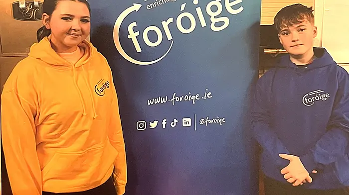 Adam (right) from Ballinascarthy Foróige and Aoibheann (left) from Macroom Foróige who were elected to the national reference panel at the West Cork regional conference held recently in Dunmanway.