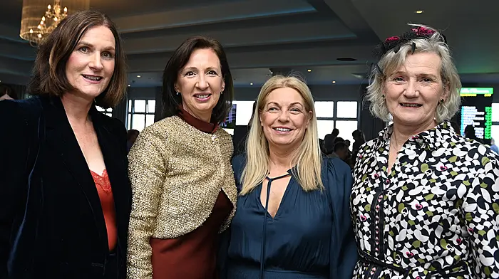 At the Clonakilty Rugby Football Club's Cheltenham Day in Dunmore House Hotel, Clonakilty were Therese Collender (Ballygurteen) with Alice Cahalan, Kathy McCarthy and Sheila O'Neill (Union Hall).    (Photo: Martin Walsh)